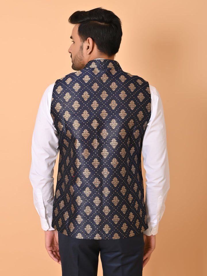 Floral Navy Blue Nehru Jacket