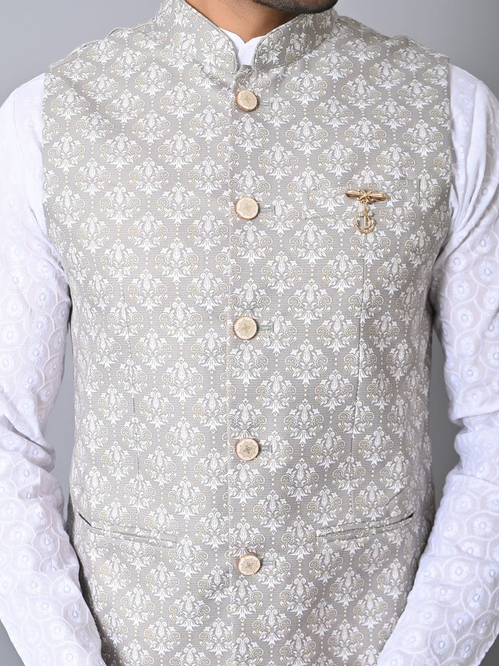 Ethnic Motifs Grey Nehru Jacket