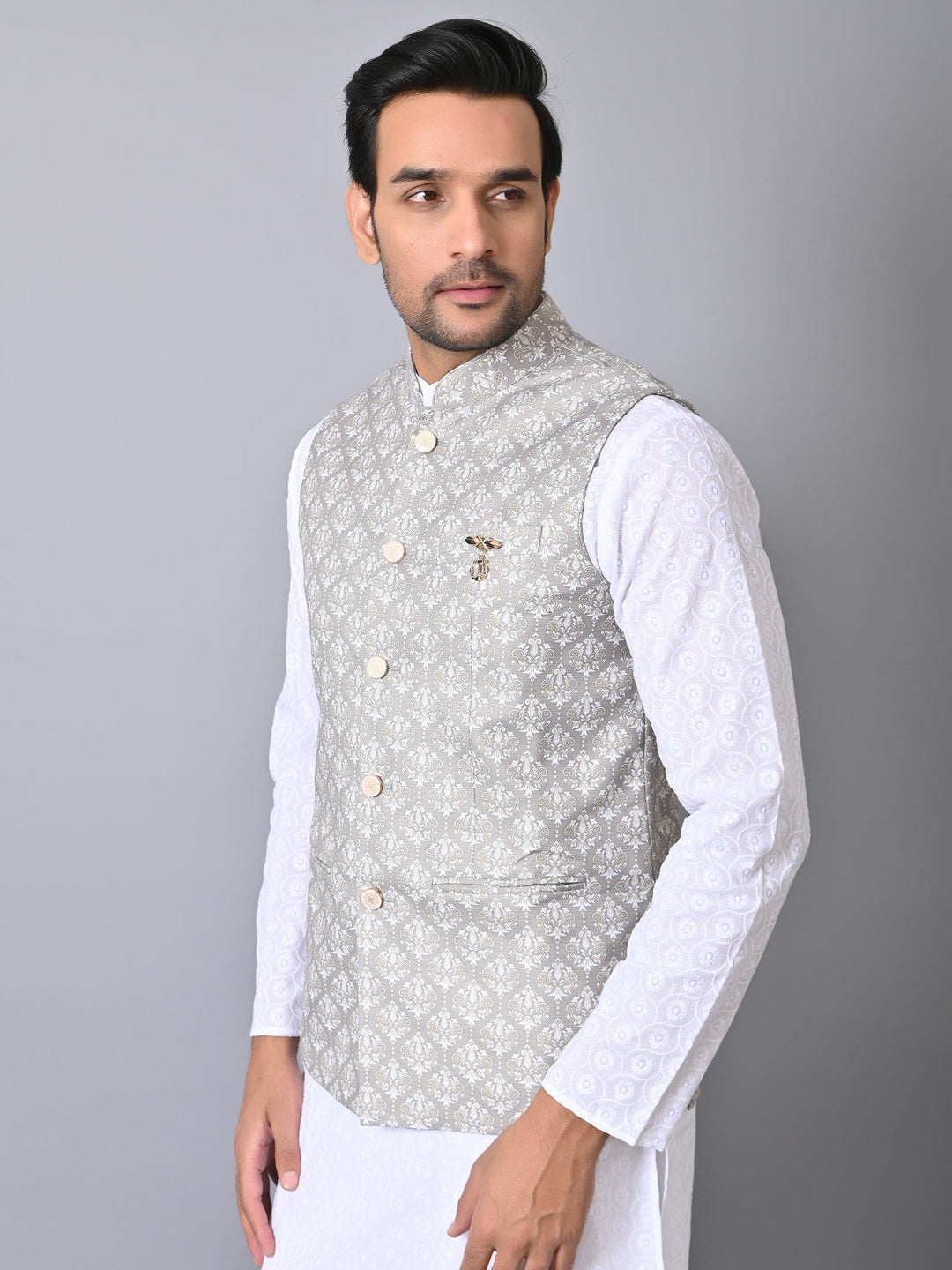 Ethnic Motifs Grey Nehru Jacket