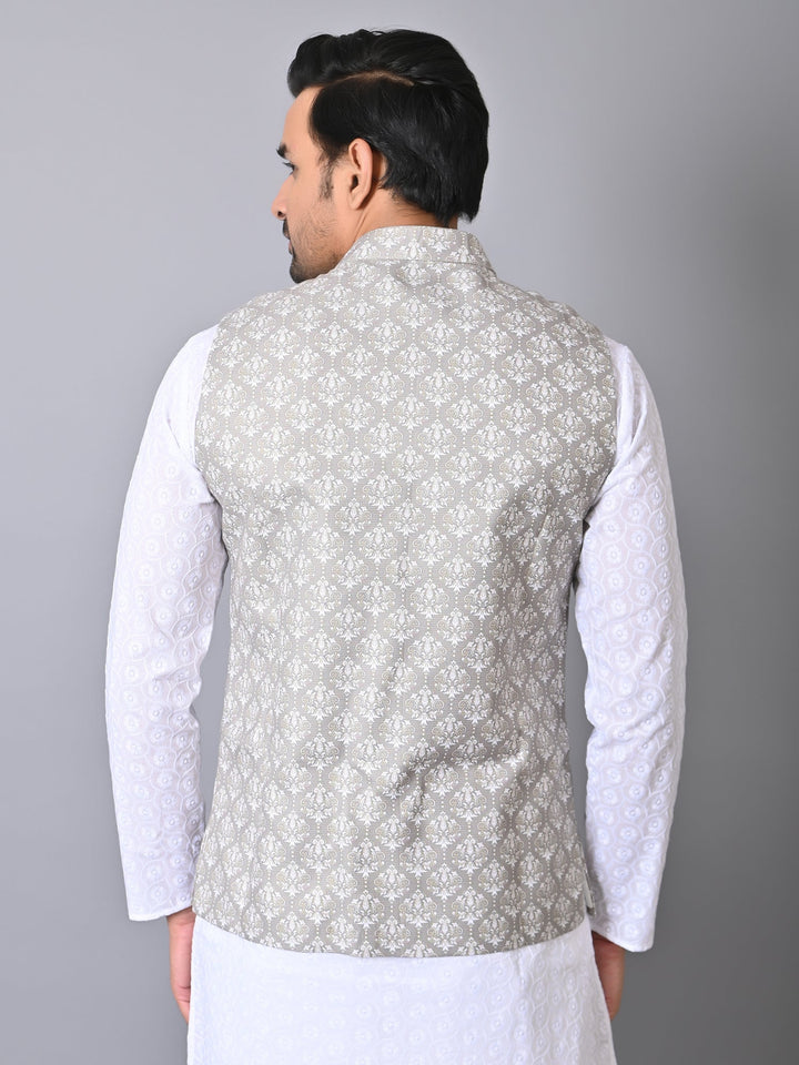 Ethnic Motifs Grey Nehru Jacket