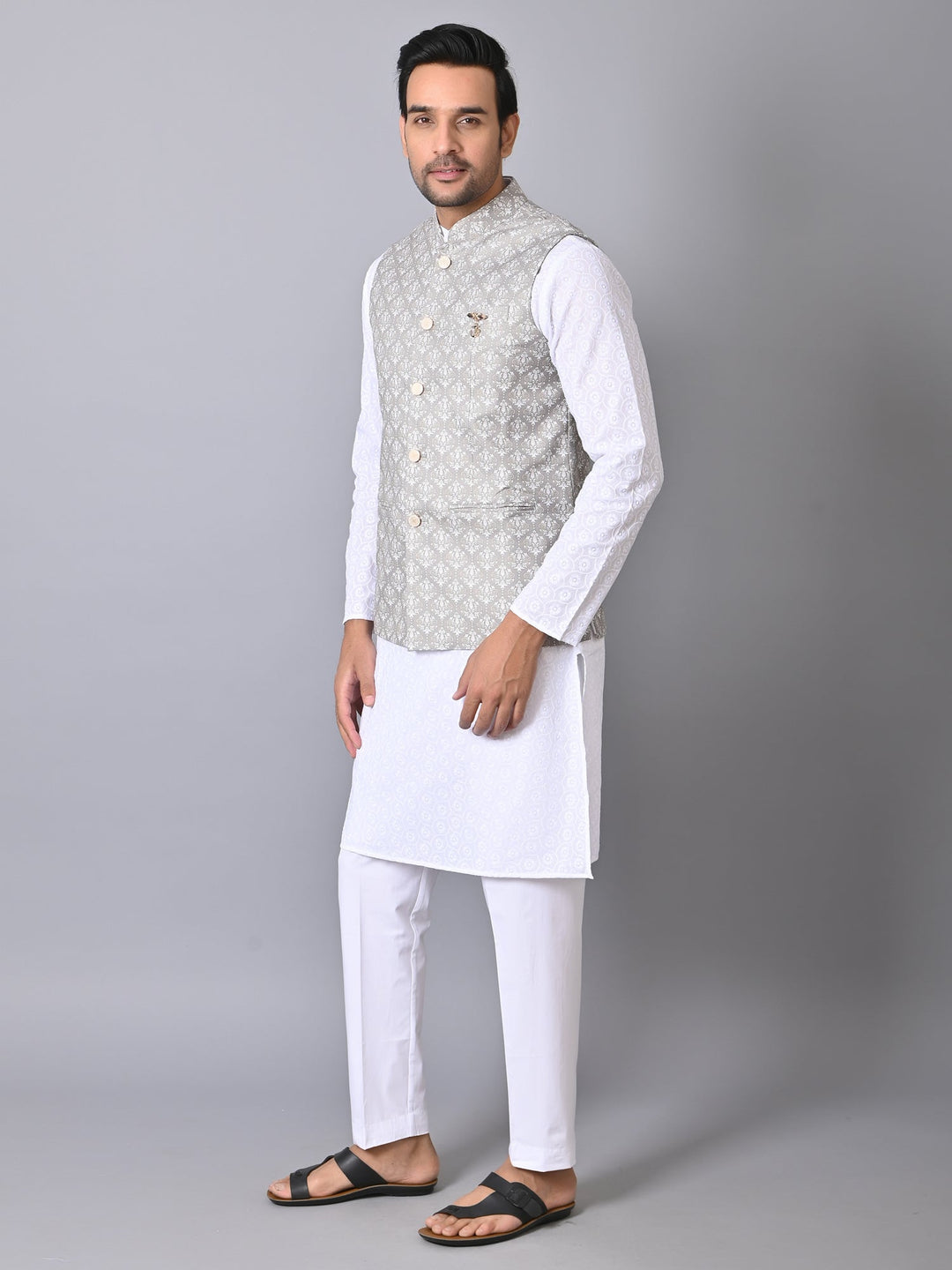 Ethnic Motifs Grey Nehru Jacket