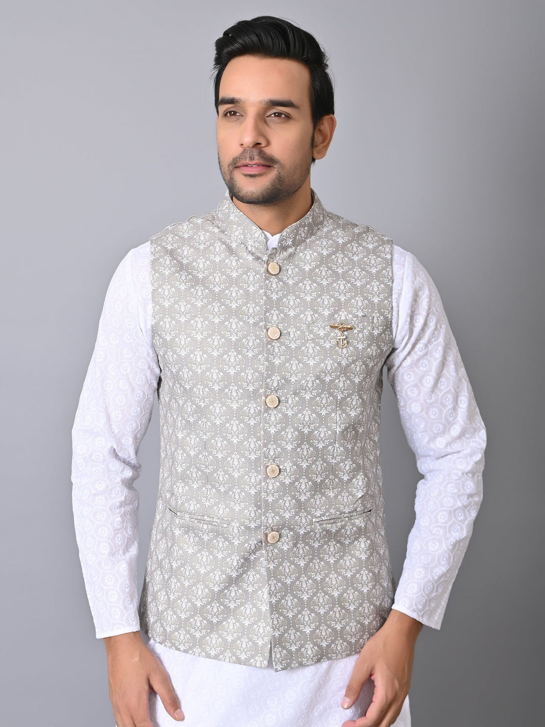 Ethnic Motifs Grey Nehru Jacket