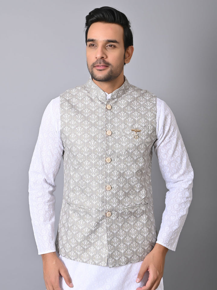 Ethnic Motifs Grey Nehru Jacket