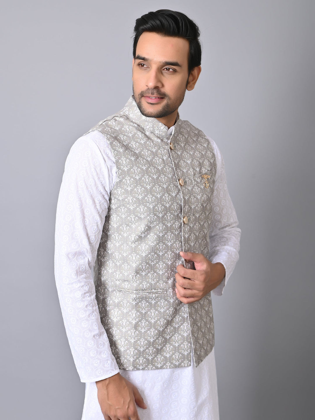 Ethnic Motifs Grey Nehru Jacket