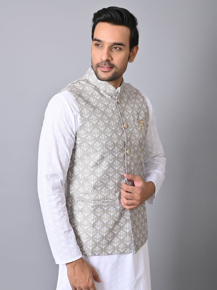 Ethnic Motifs Grey Nehru Jacket