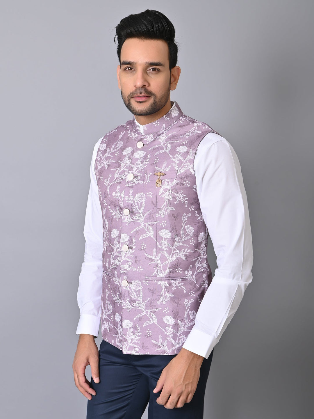 Floral Purple Nehru Jacket