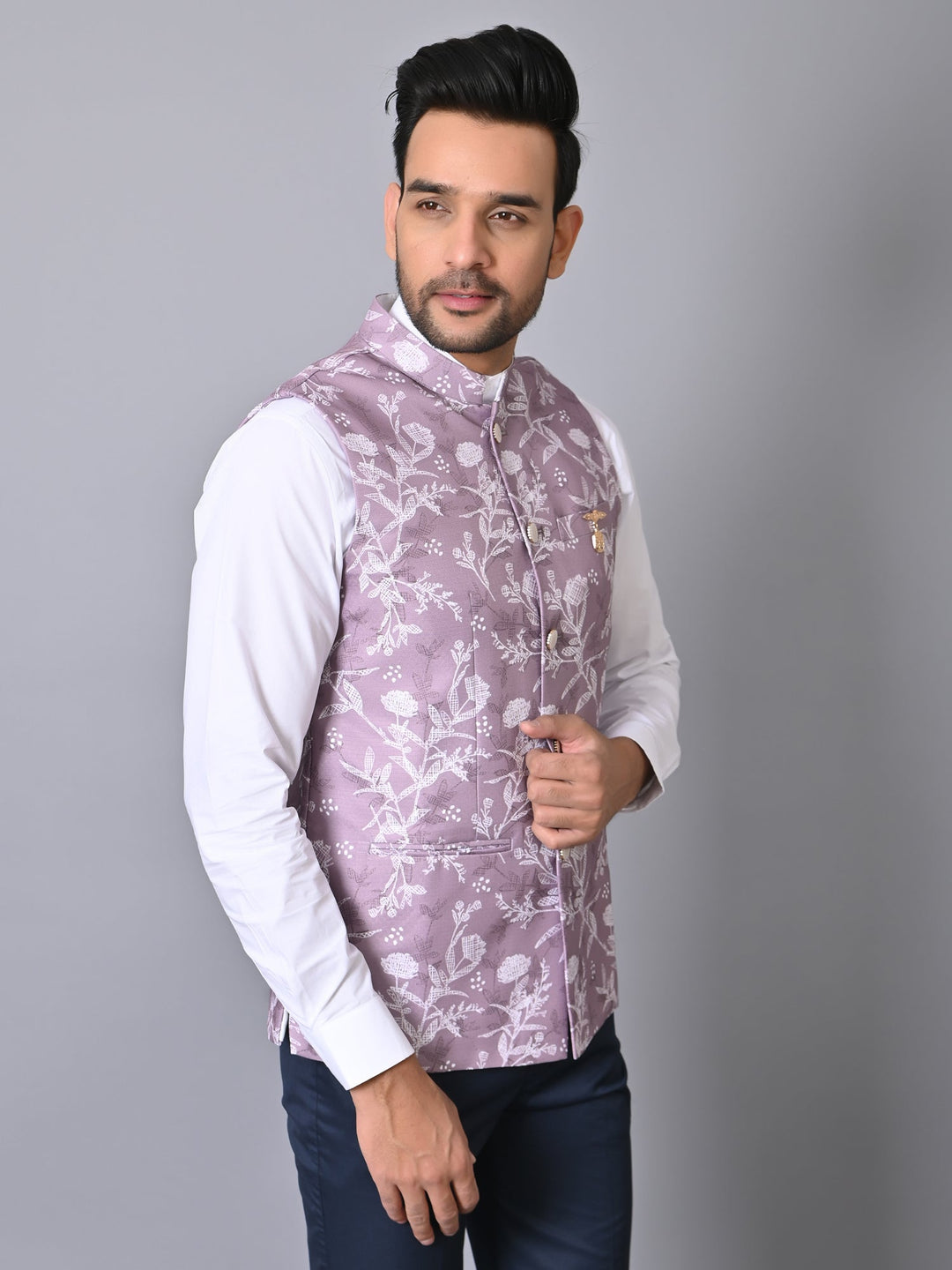 Floral Purple Nehru Jacket