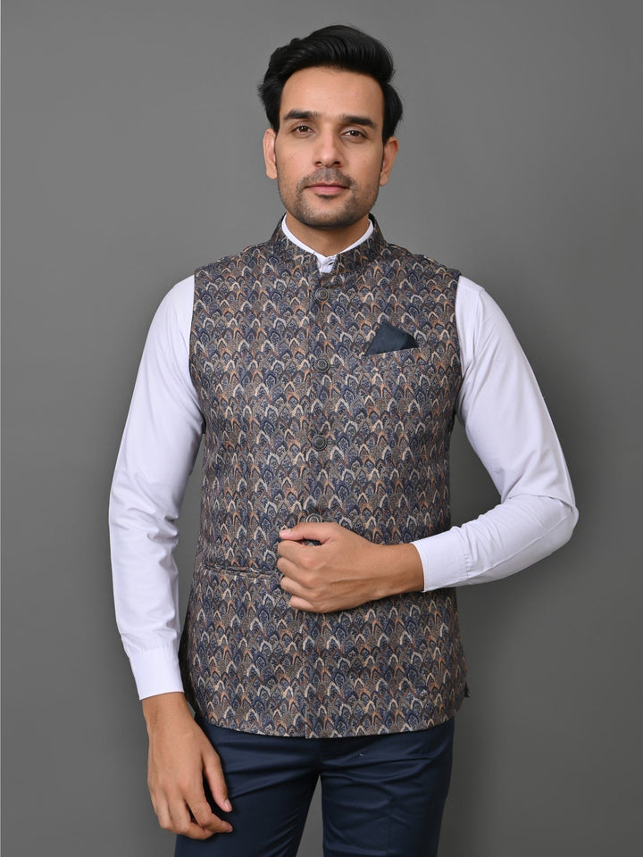 Ethnic Motifs Navy Blue Nehru Jacket