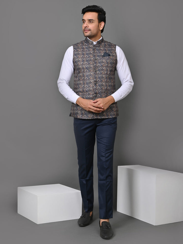 Ethnic Motifs Navy Blue Nehru Jacket