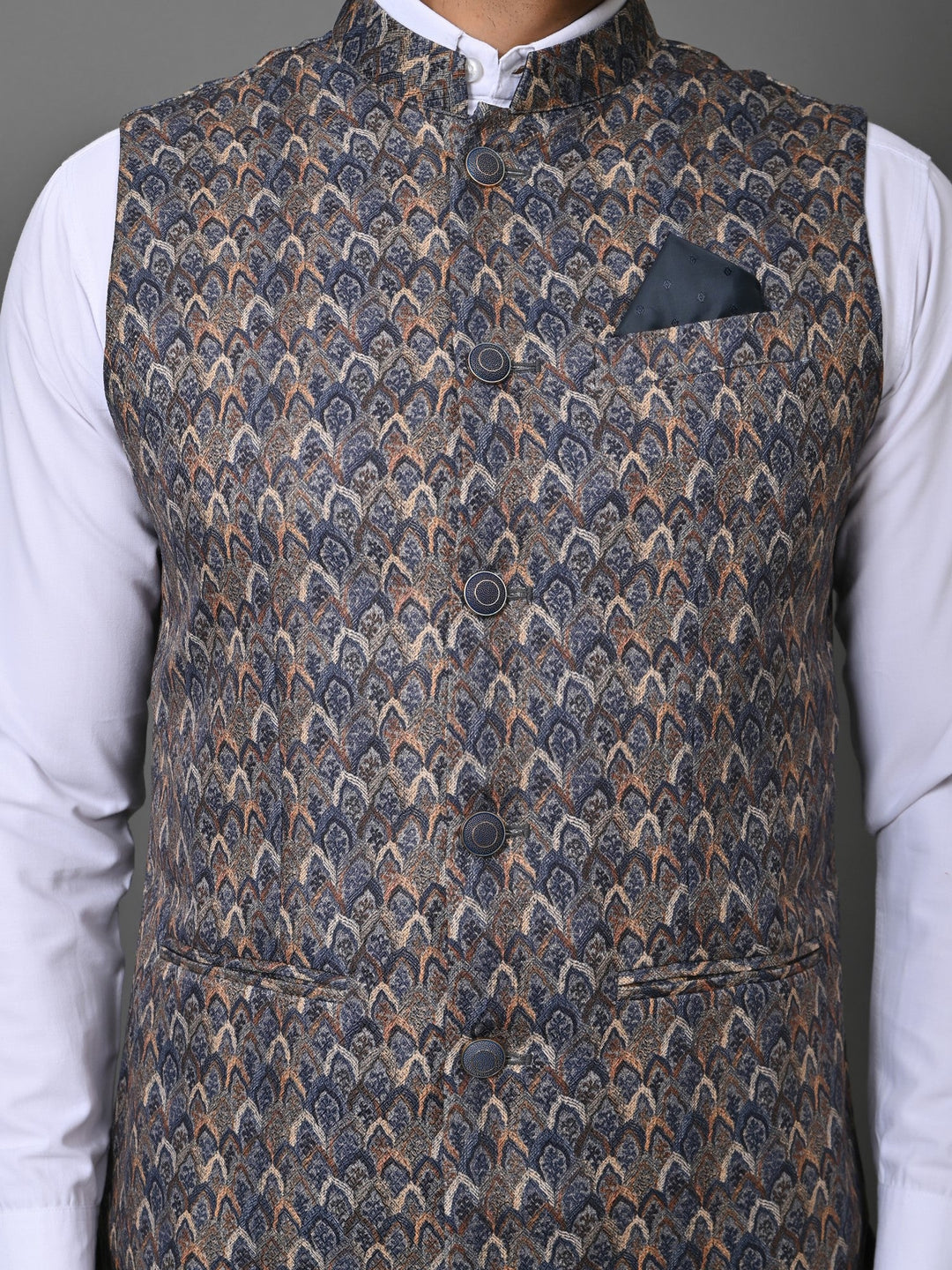 Ethnic Motifs Navy Blue Nehru Jacket