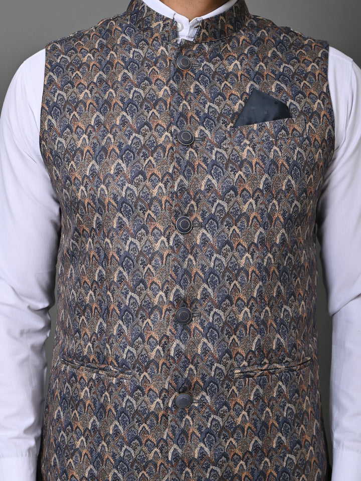 Ethnic Motifs Navy Blue Nehru Jacket