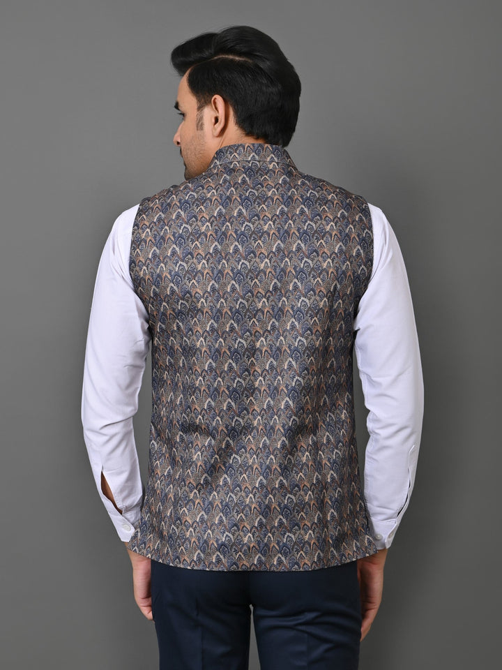 Ethnic Motifs Navy Blue Nehru Jacket
