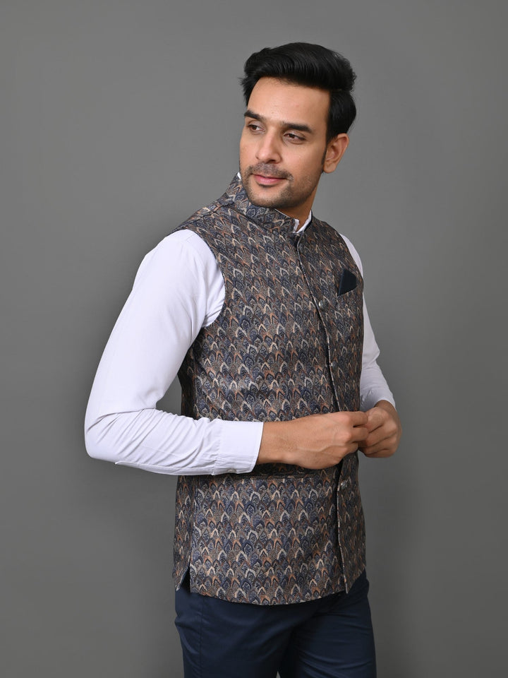 Ethnic Motifs Navy Blue Nehru Jacket