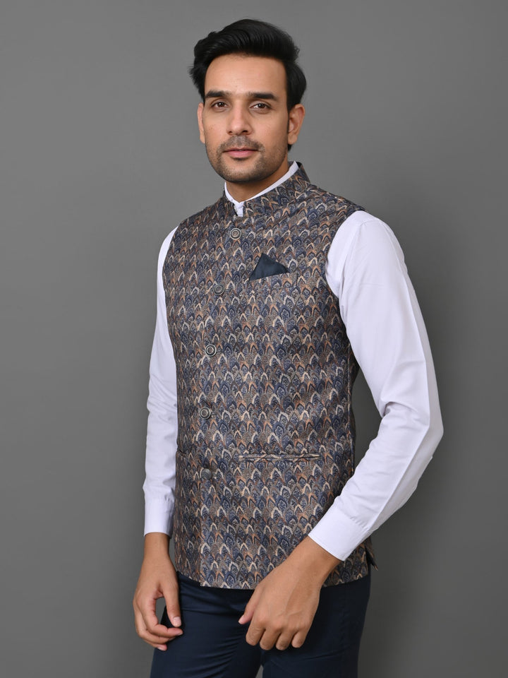 Ethnic Motifs Navy Blue Nehru Jacket