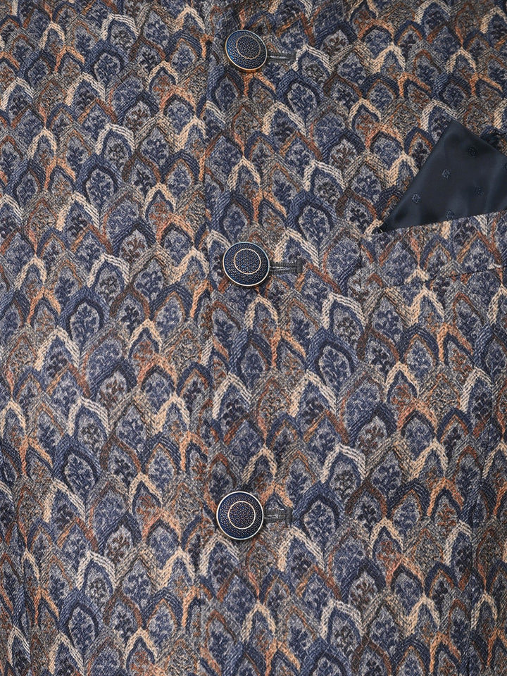 Ethnic Motifs Navy Blue Nehru Jacket