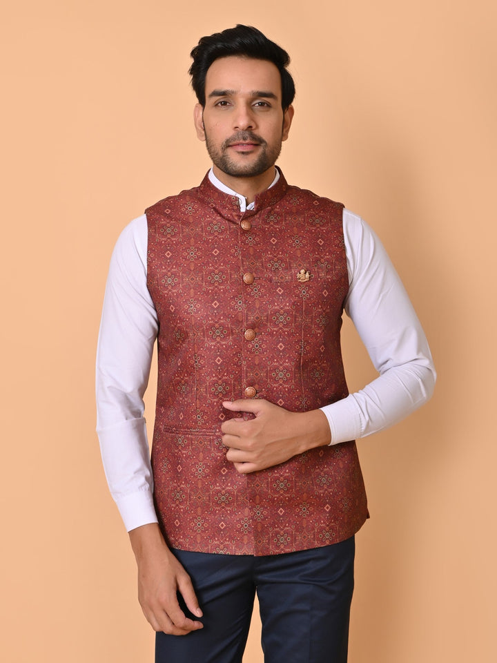 Ethnic Motifs Red Nehru Jacket