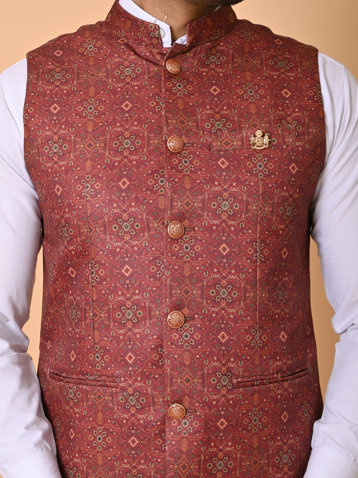 Ethnic Motifs Red Nehru Jacket