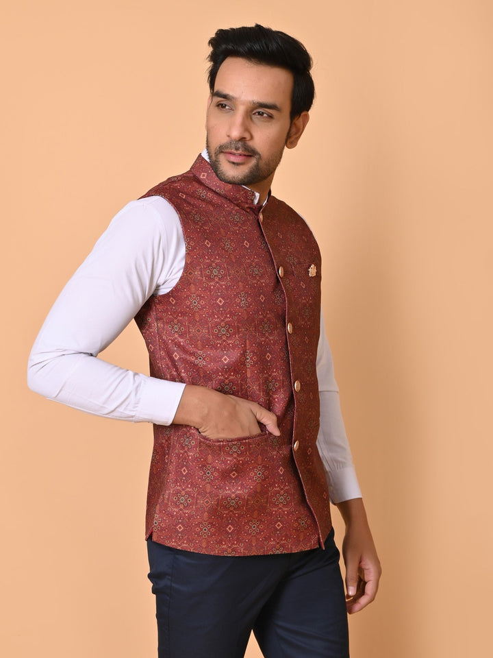 Ethnic Motifs Red Nehru Jacket