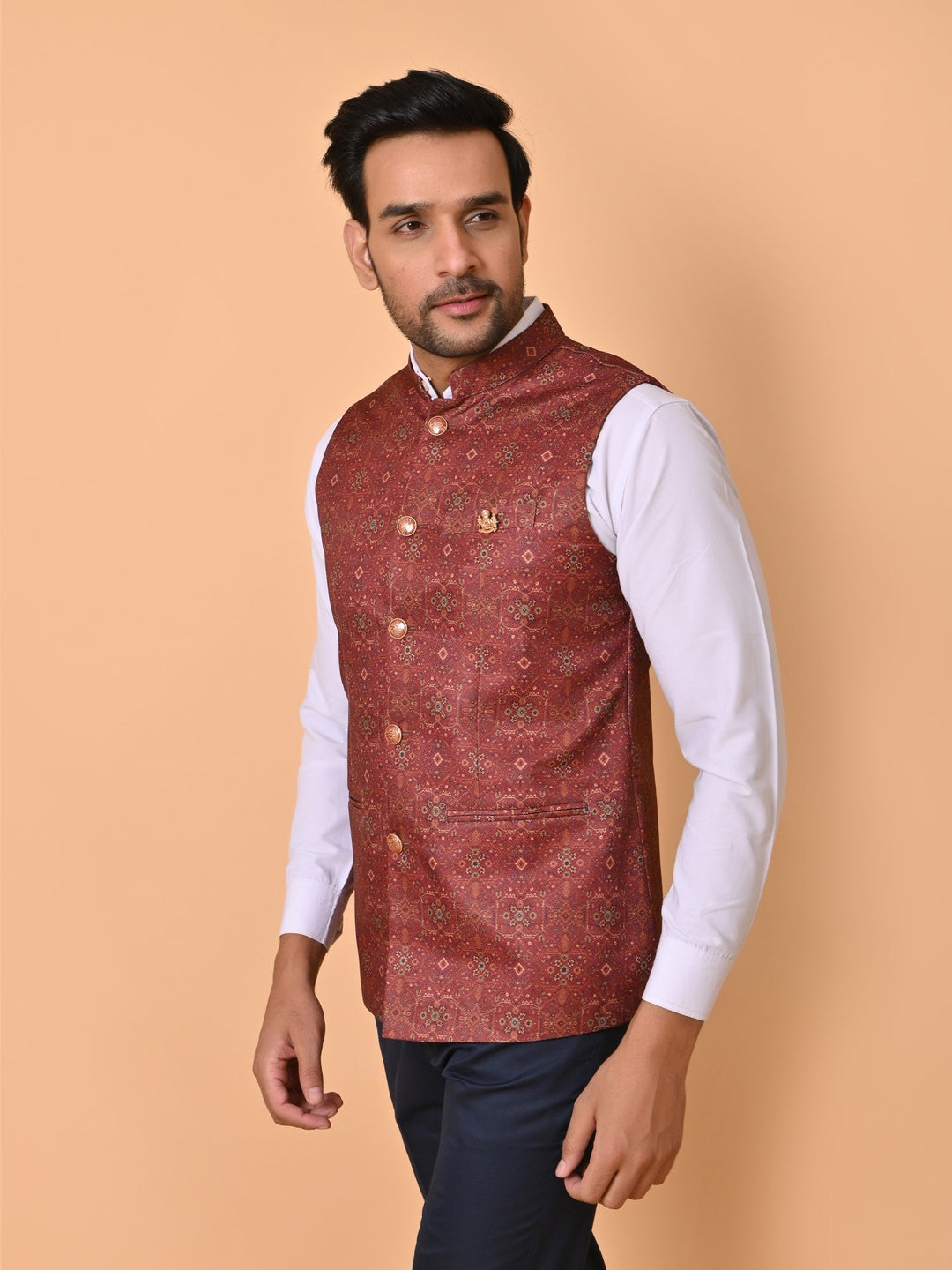 Ethnic Motifs Red Nehru Jacket