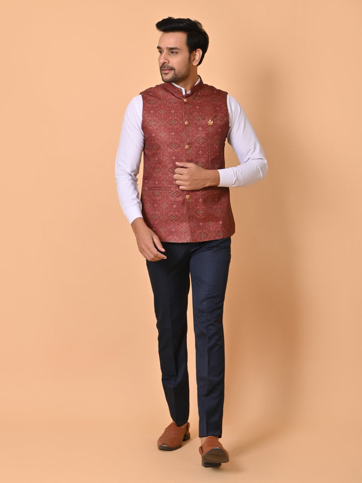 Ethnic Motifs Red Nehru Jacket