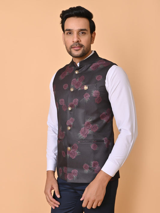 Floral Brown Nehru Jacket