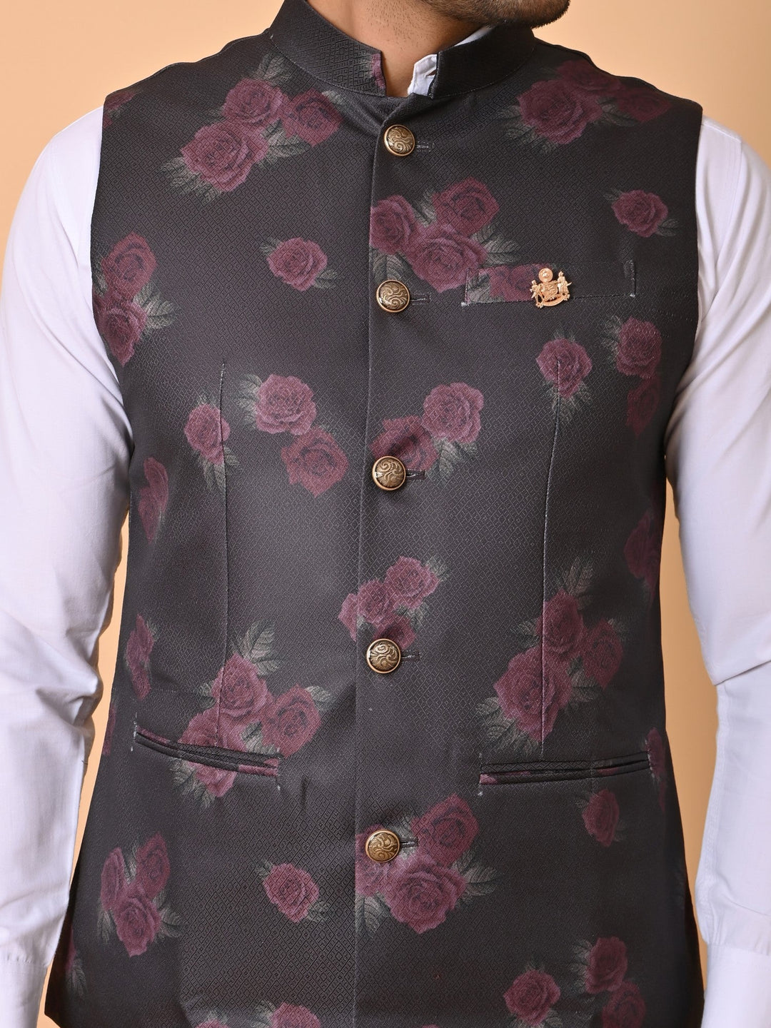 Floral Brown Nehru Jacket