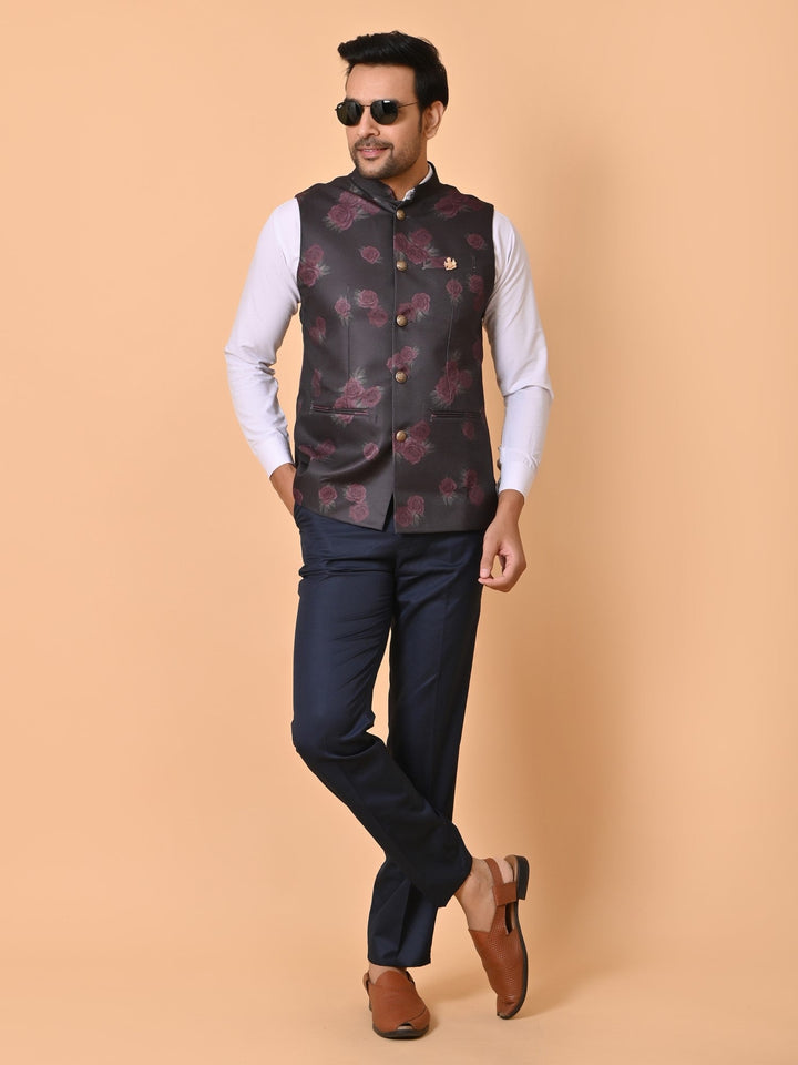 Floral Brown Nehru Jacket