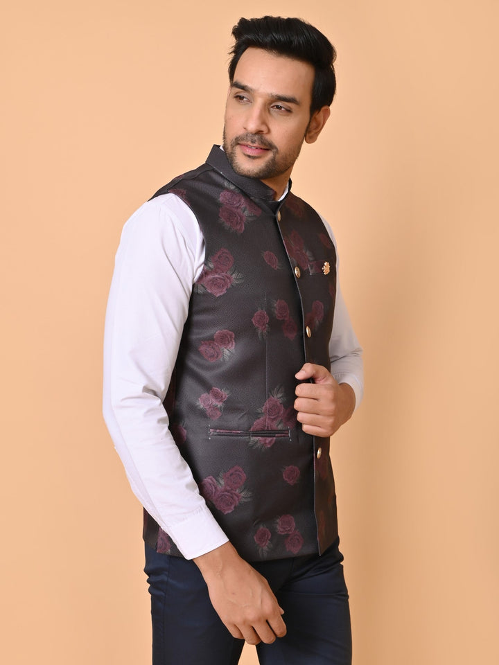 Floral Brown Nehru Jacket