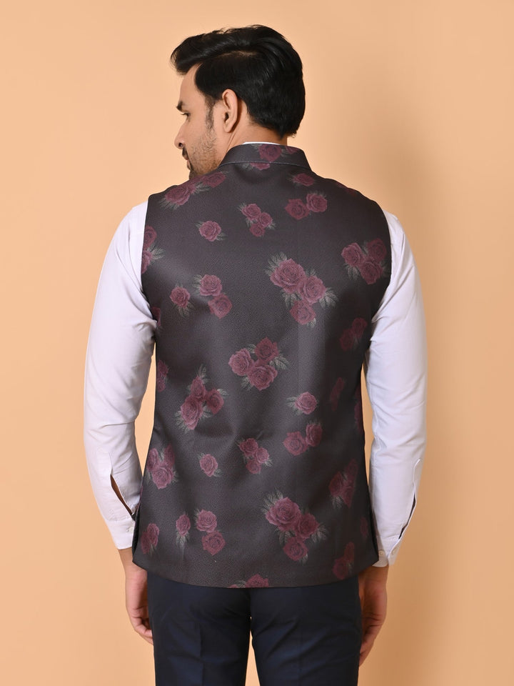 Floral Brown Nehru Jacket