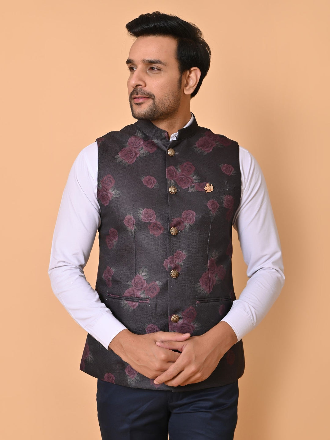 Floral Brown Nehru Jacket