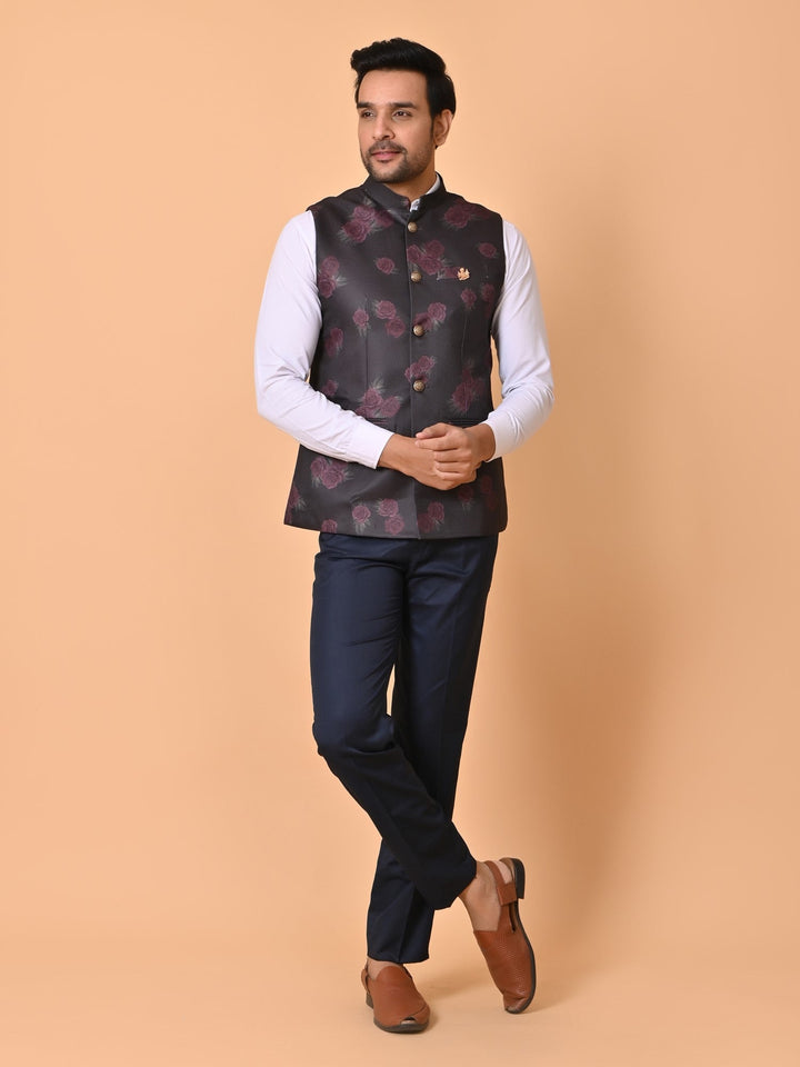 Floral Brown Nehru Jacket