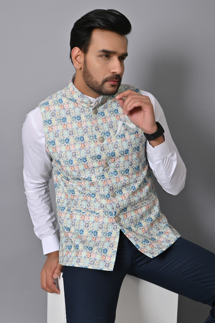 Geometric Green Nehru Jacket