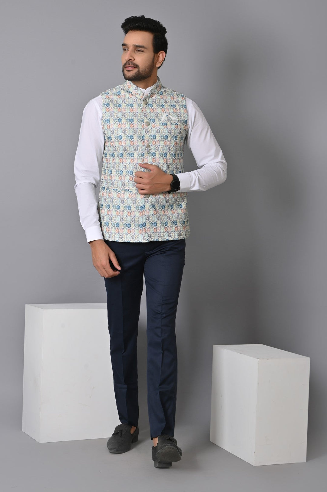 Geometric Green Nehru Jacket