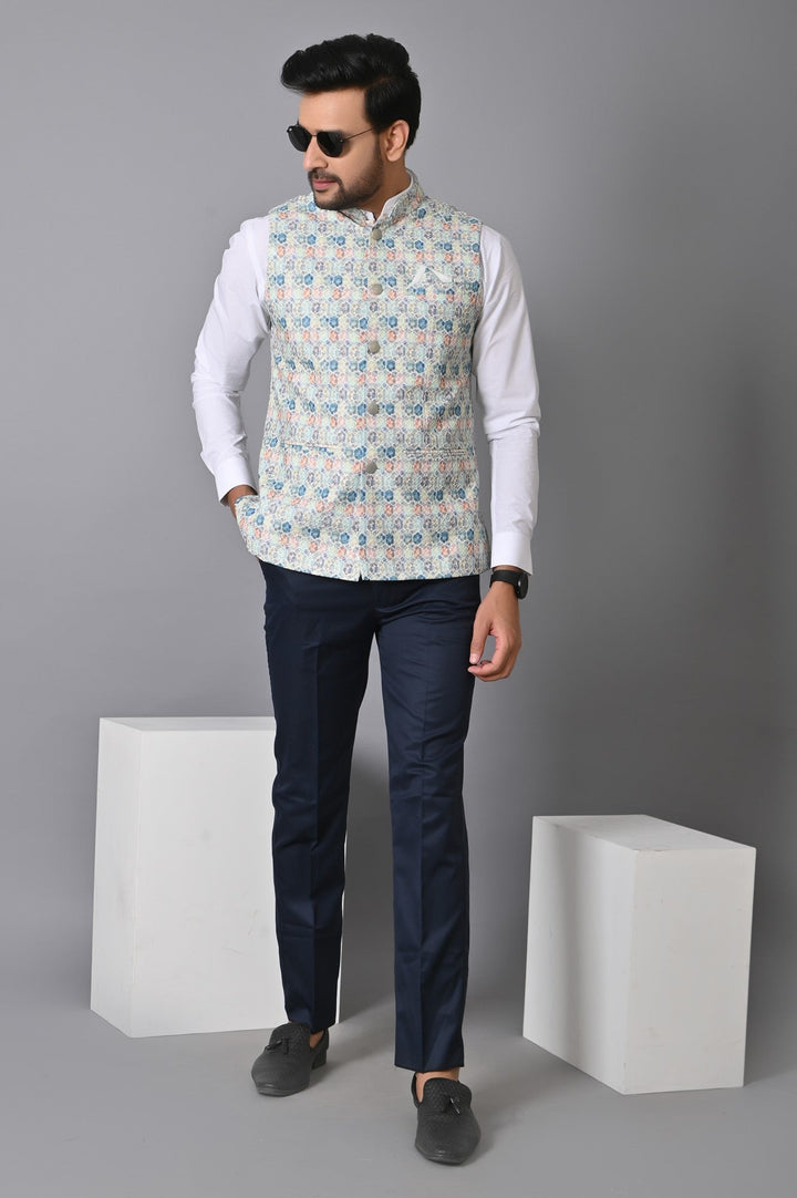 Geometric Green Nehru Jacket