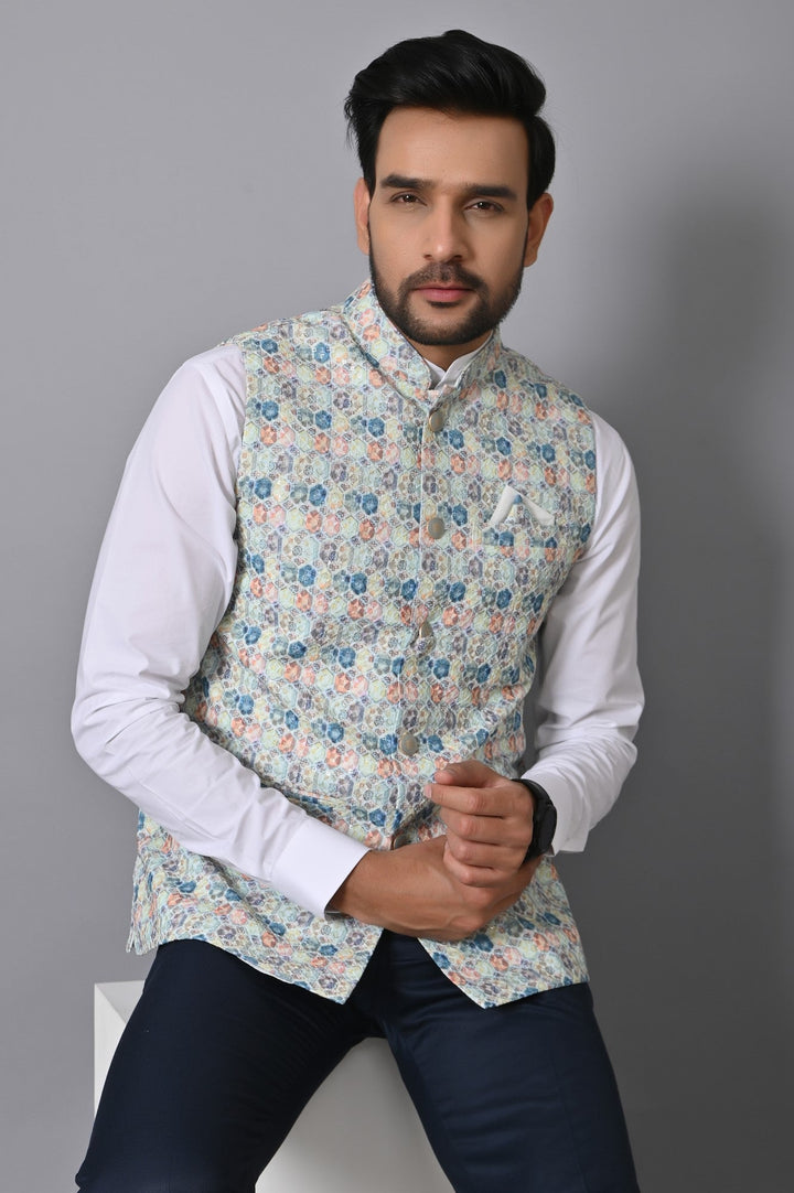 Geometric Green Nehru Jacket