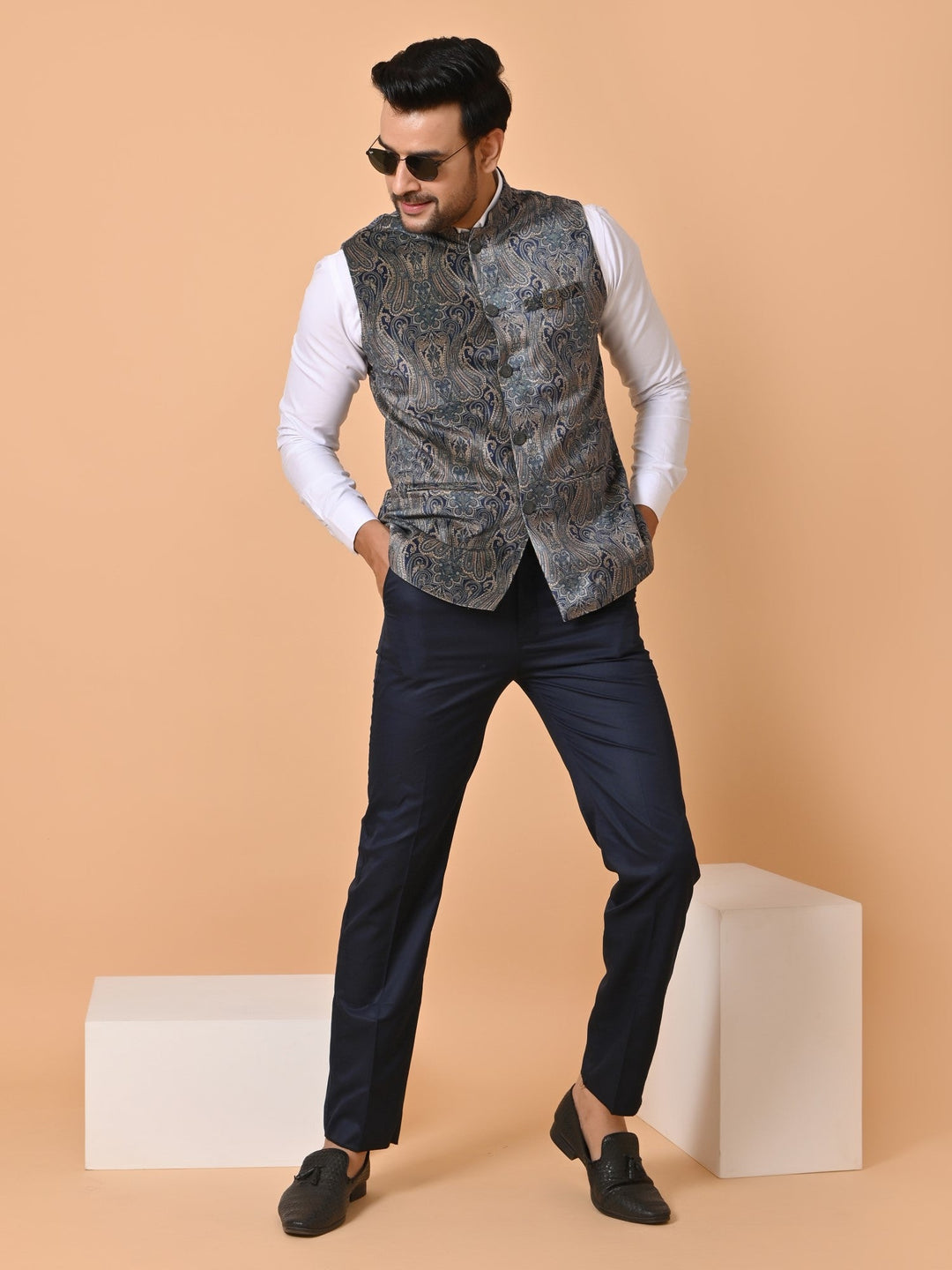 Paisley Green Nehru Jacket