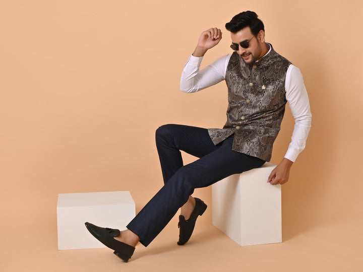 Paisley Black Nehru Jacket