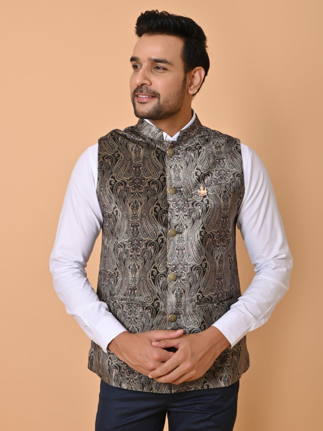 Paisley Black Nehru Jacket