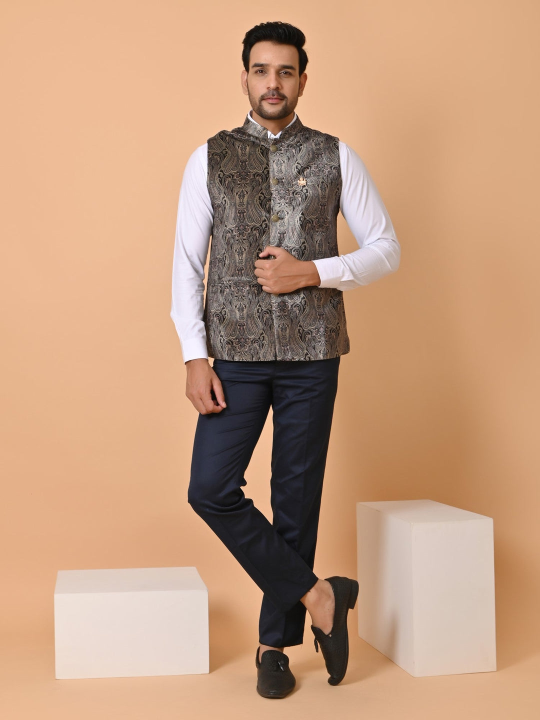 Paisley Black Nehru Jacket