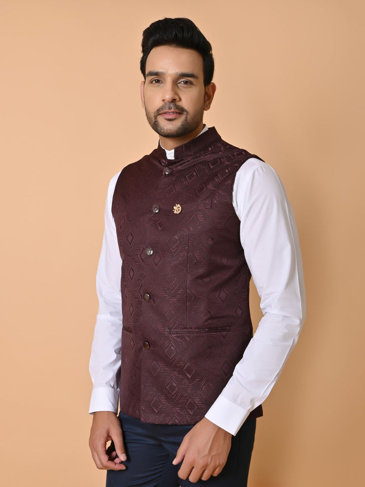 Geometric Wine Nehru Jacket