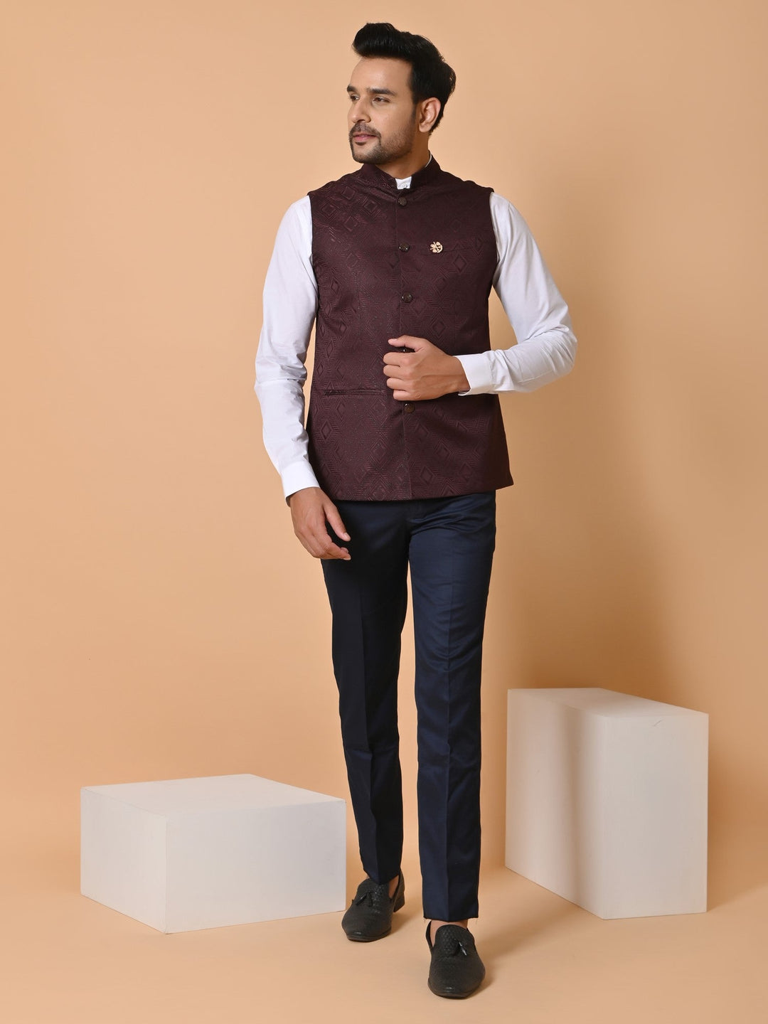 Geometric Wine Nehru Jacket