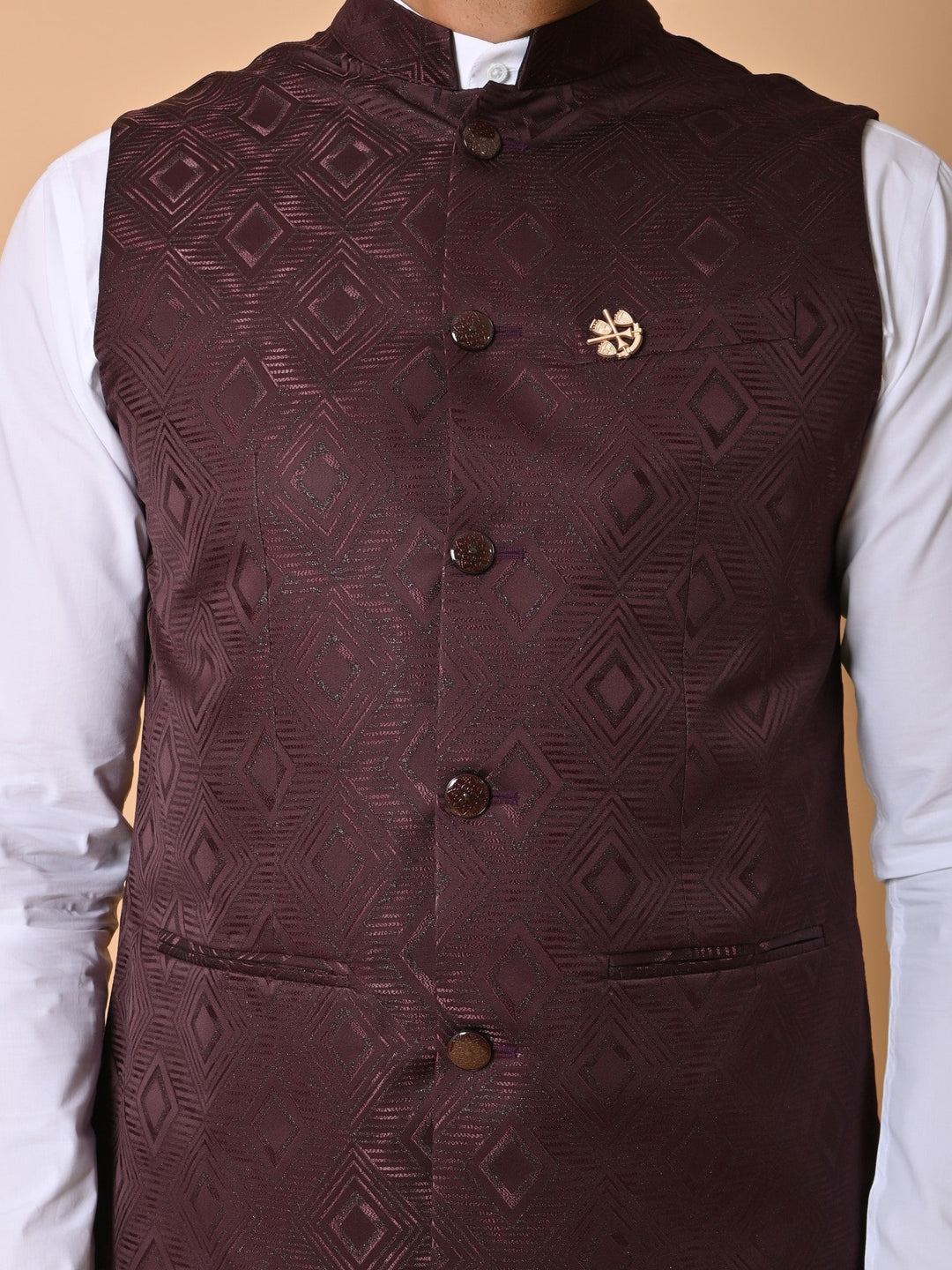 Geometric Wine Nehru Jacket