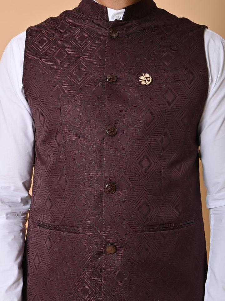 Geometric Wine Nehru Jacket