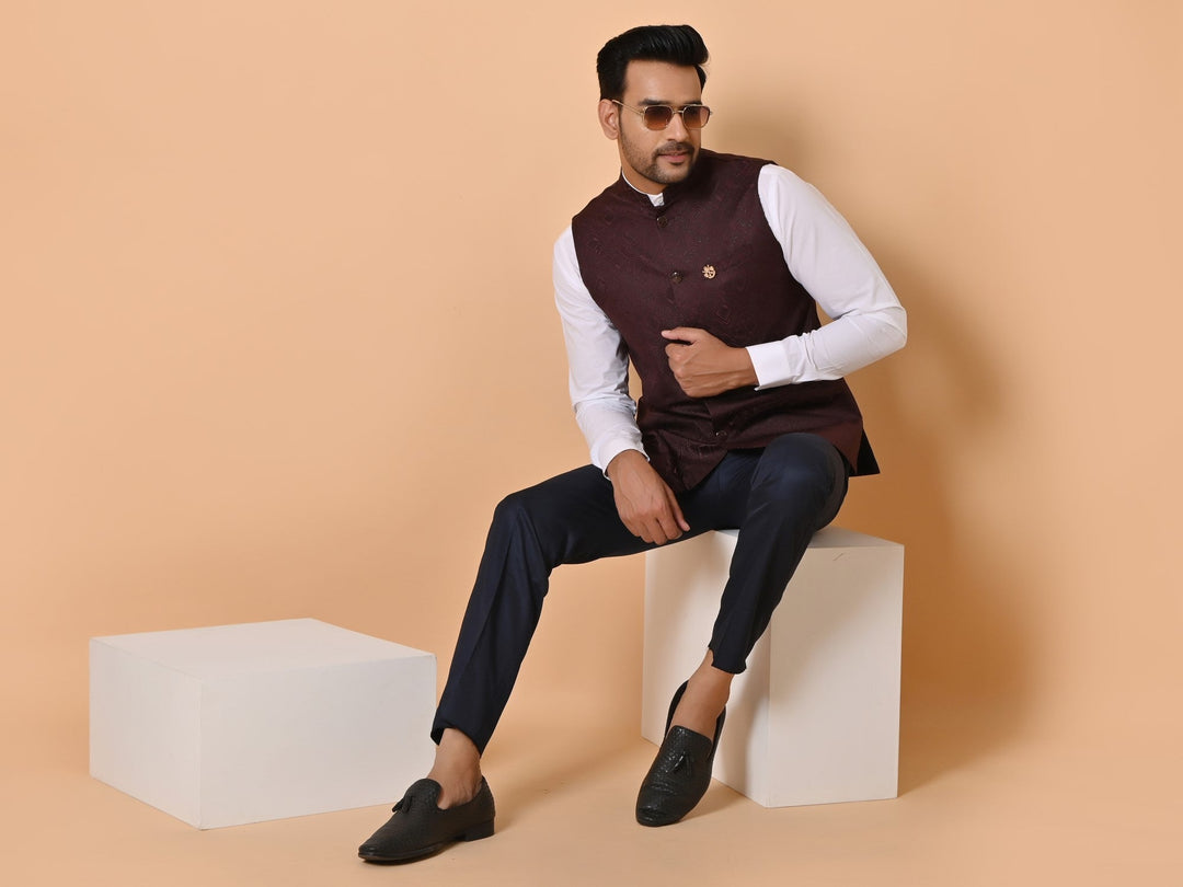 Geometric Wine Nehru Jacket