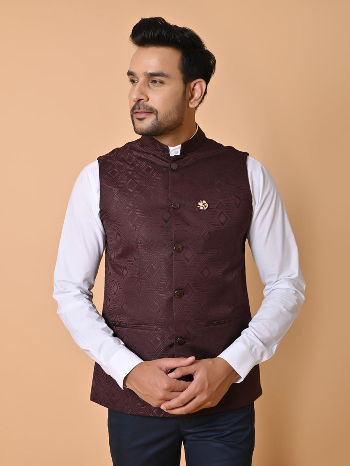 Geometric Wine Nehru Jacket