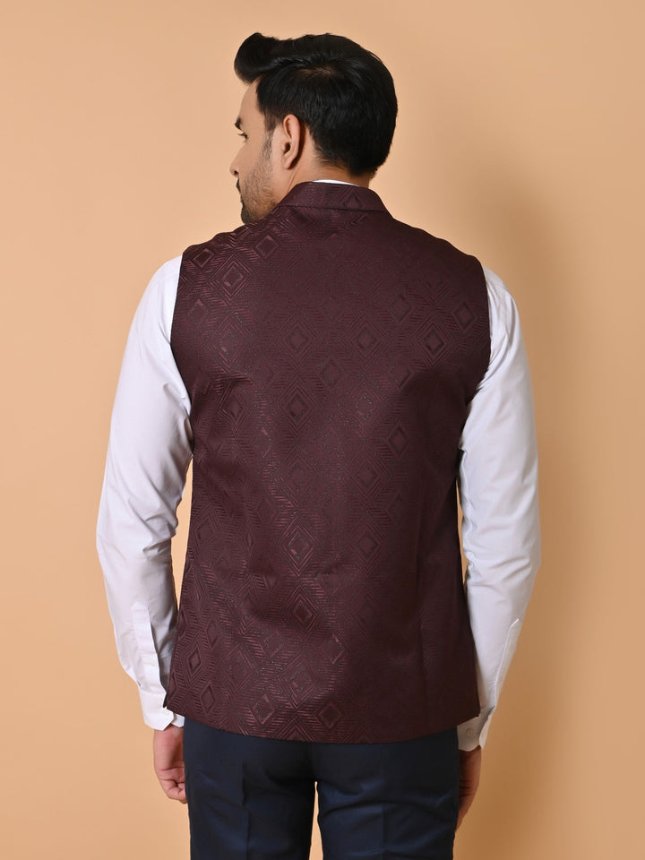 Geometric Wine Nehru Jacket