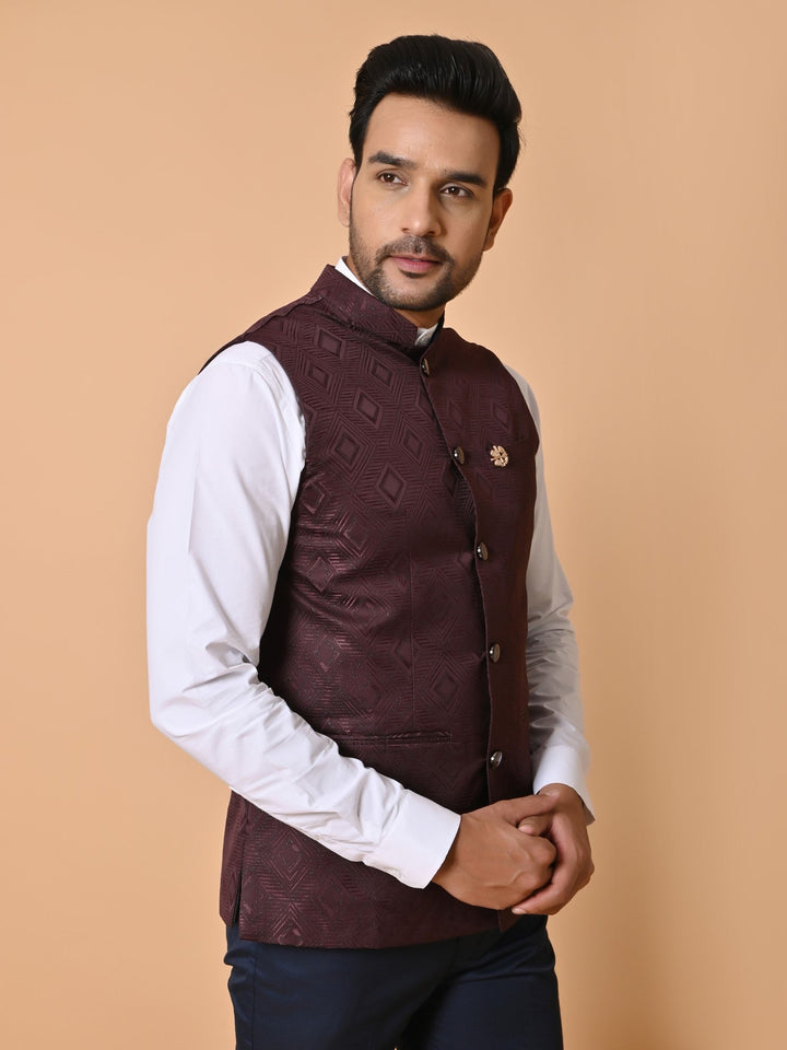 Geometric Wine Nehru Jacket