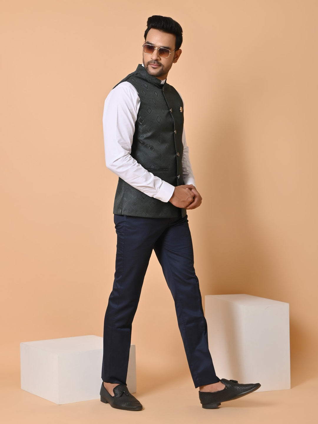 Geometric Green Nehru Jacket