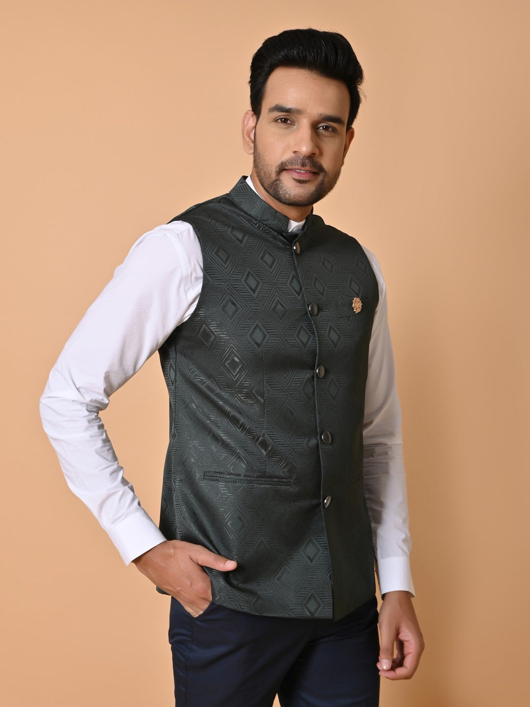 Geometric Green Nehru Jacket