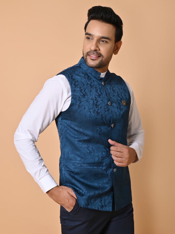 Textured Blue Nehru Jacket